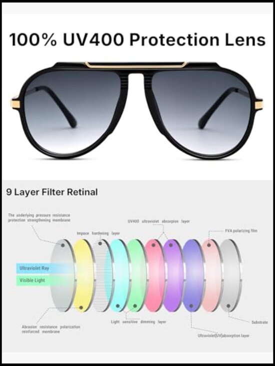 Oversized Aviator Sunglasses with Tangle Free Top Bar Design main image 7